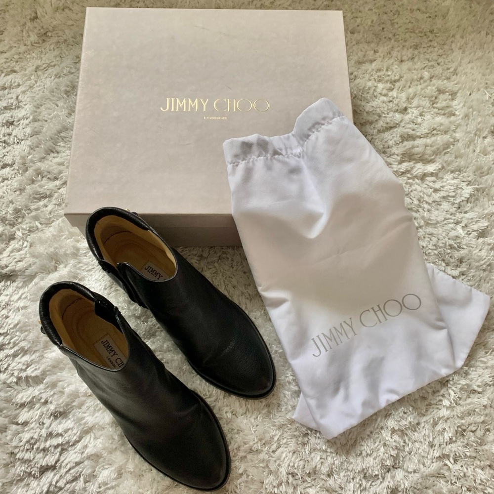 Jimmy Choo Black Ankle Boots with Gold Hardware - Size 8